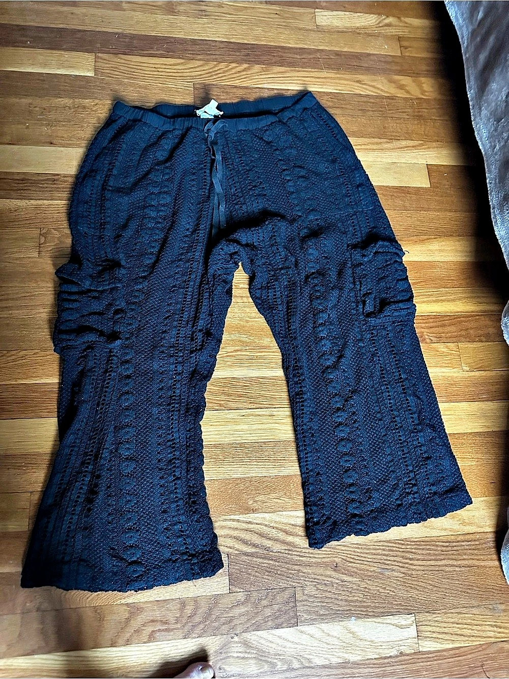 Lucky Brand Crochet Cargo Pant Black Wide Leg Pants